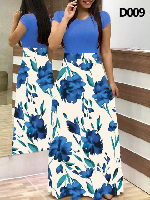 Plus Size Summer Print Stitching Flower Long Banquet Dress for Women - gallery