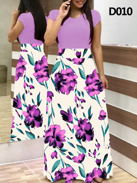 Plus Size Summer Print Stitching Flower Long Banquet Dress for Women - gallery