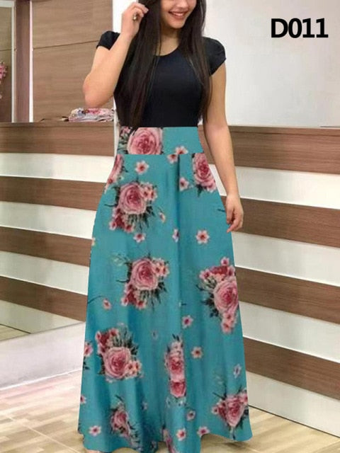 Plus Size Summer Print Stitching Flower Long Banquet Dress for Women - gallery