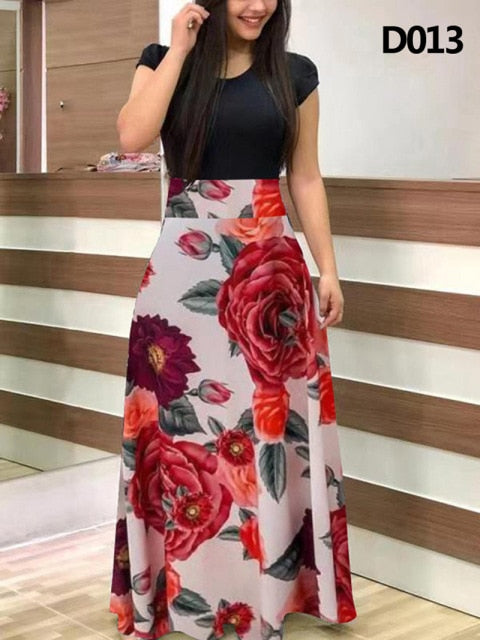 Plus Size Summer Print Stitching Flower Long Banquet Dress for Women - gallery
