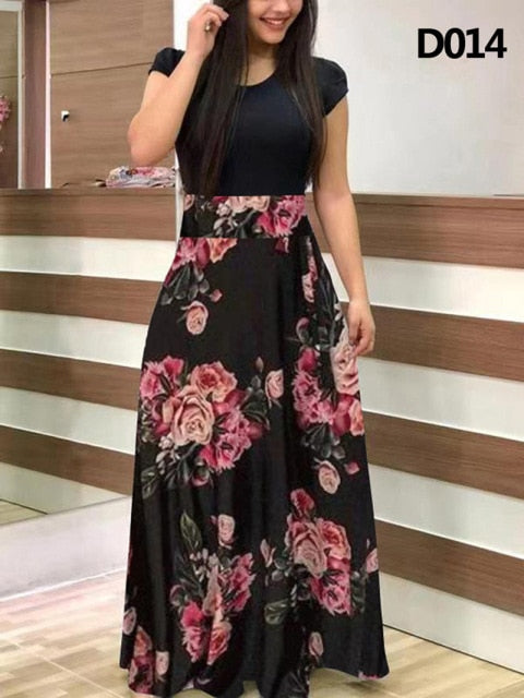 Plus Size Summer Print Stitching Flower Long Banquet Dress for Women - gallery
