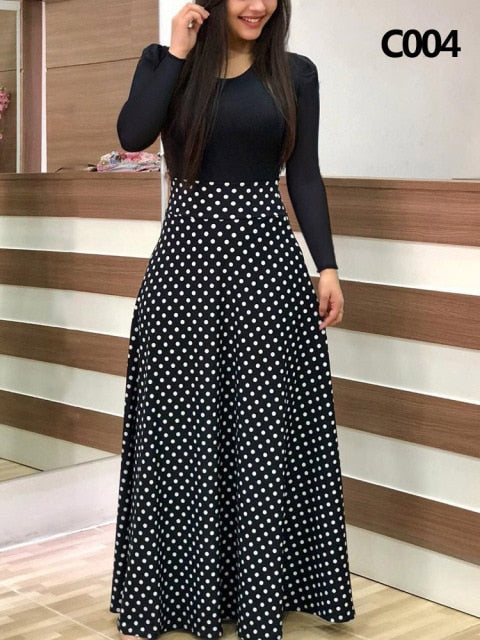 Plus Size Summer Print Stitching Flower Long Banquet Dress for Women - gallery