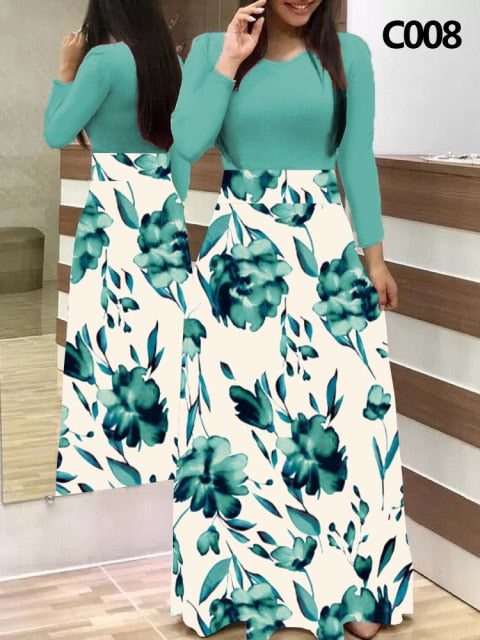 Plus Size Summer Print Stitching Flower Long Banquet Dress for Women - gallery
