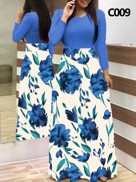 Plus Size Summer Print Stitching Flower Long Banquet Dress for Women - gallery