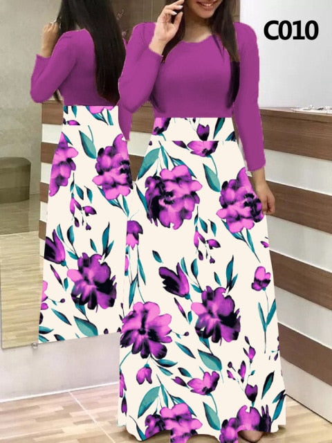 Plus Size Summer Print Stitching Flower Long Banquet Dress for Women - gallery