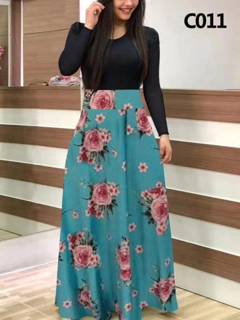 Plus Size Summer Print Stitching Flower Long Banquet Dress for Women - gallery