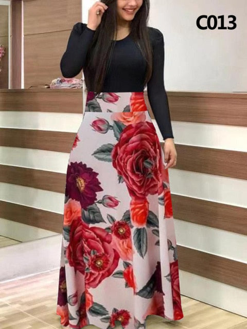 Plus Size Summer Print Stitching Flower Long Banquet Dress for Women - gallery