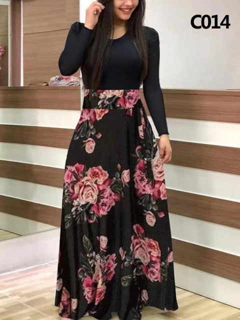Plus Size Summer Print Stitching Flower Long Banquet Dress for Women - gallery