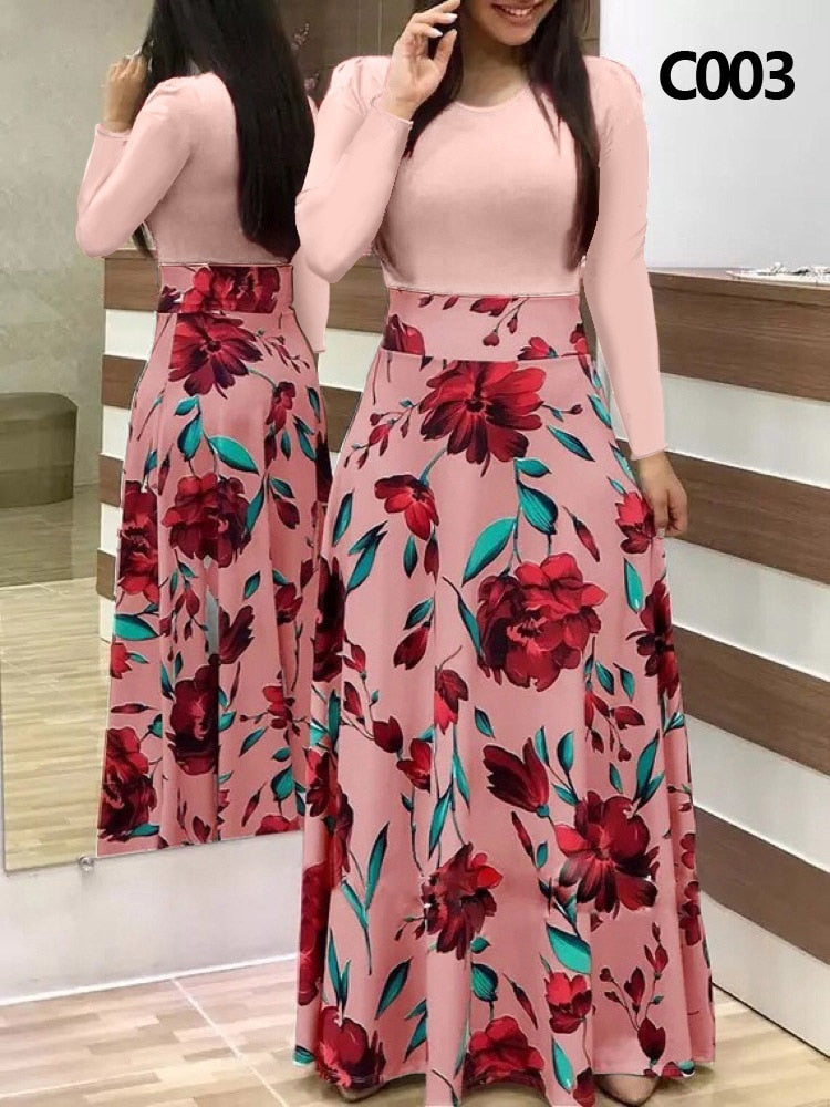 Plus Size Summer Print Stitching Flower Long Banquet Dress for Women - gallery