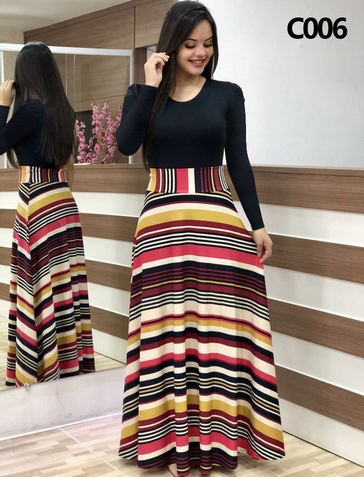 Plus Size Summer Print Stitching Flower Long Banquet Dress for Women - gallery