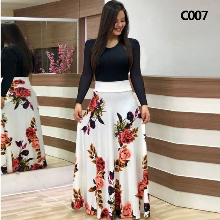 Plus Size Summer Print Stitching Flower Long Banquet Dress for Women - gallery