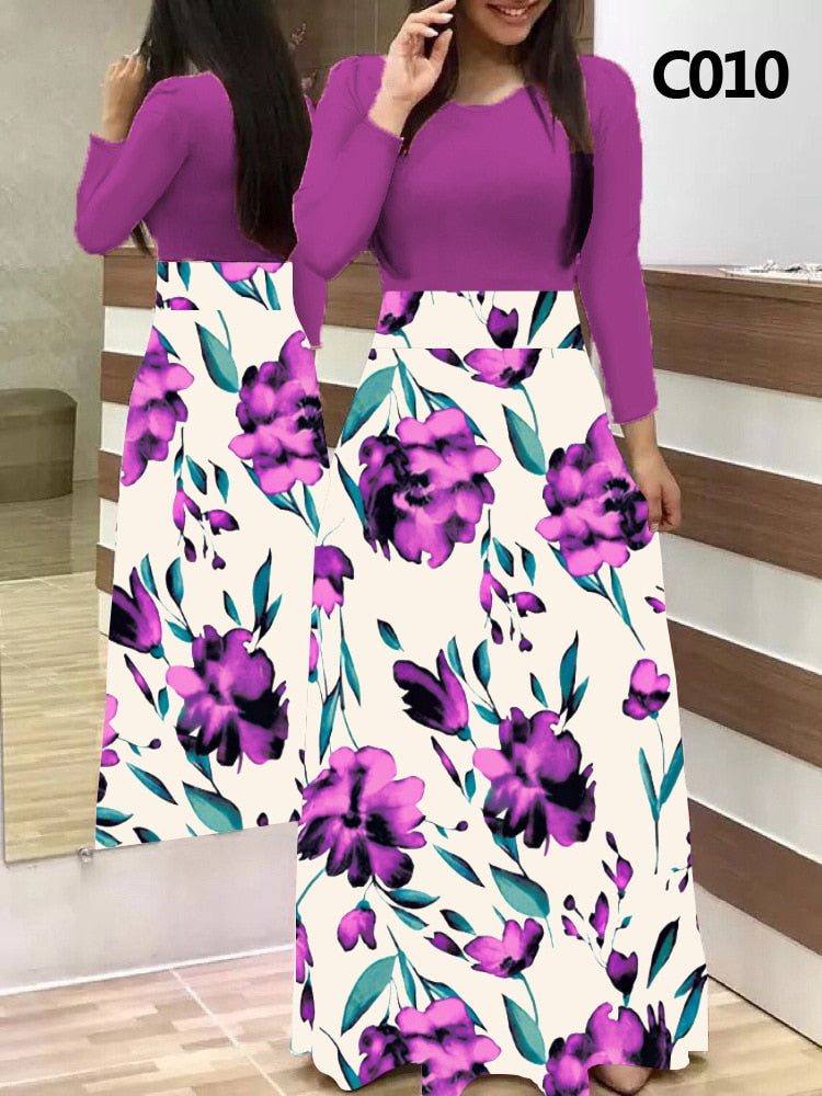 Plus Size Summer Print Stitching Flower Long Banquet Dress for Women - gallery