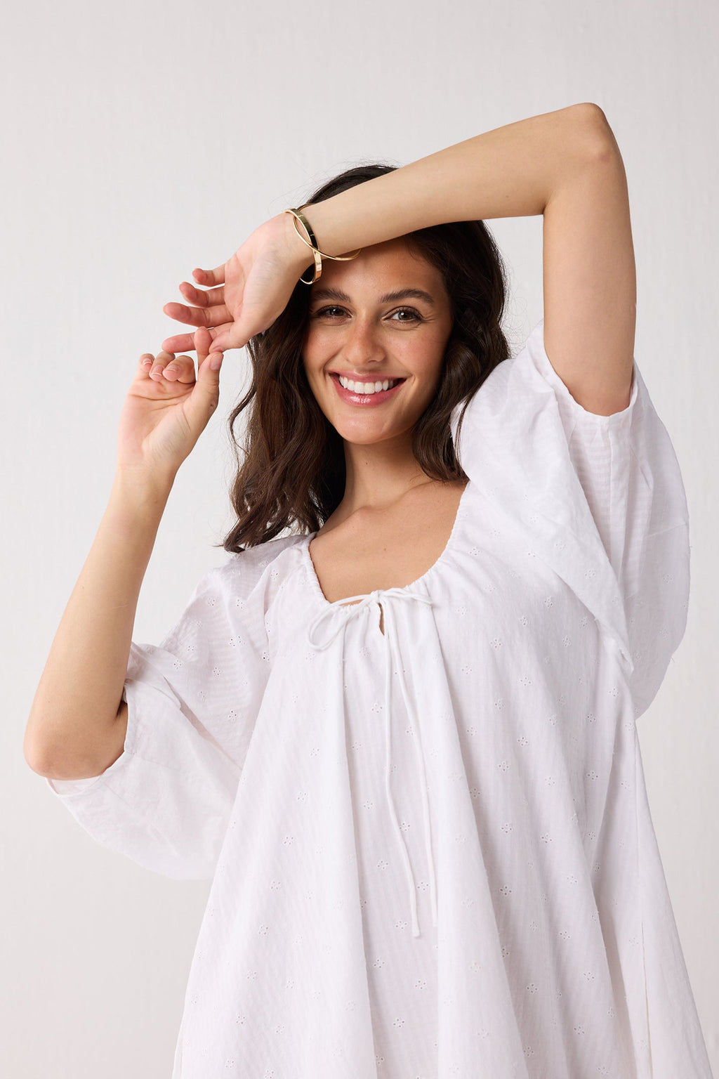 Puff Sleeved Dress with Drawstring Neckline for Women - gallery