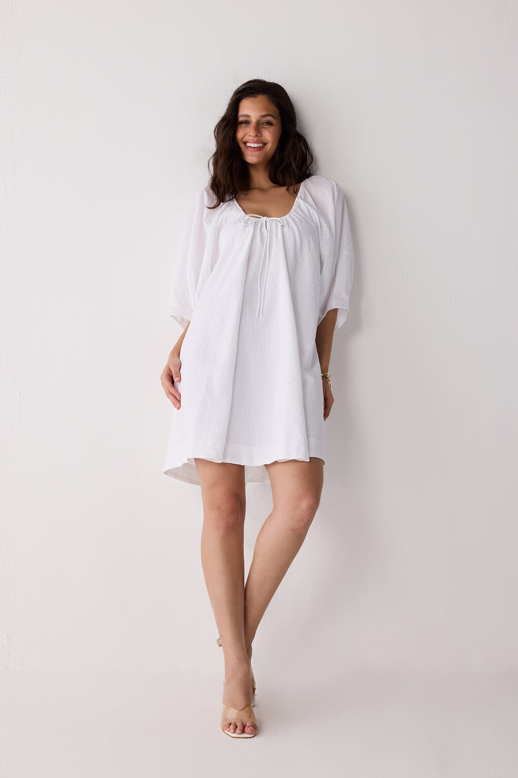 Puff Sleeved Dress with Drawstring Neckline for Women - gallery