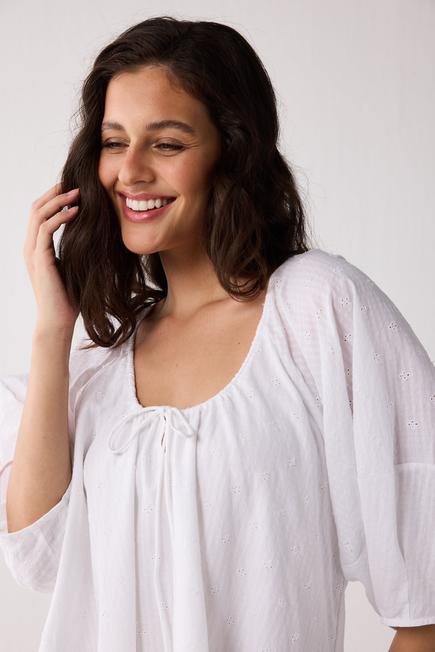 Puff Sleeved Dress with Drawstring Neckline for Women - gallery