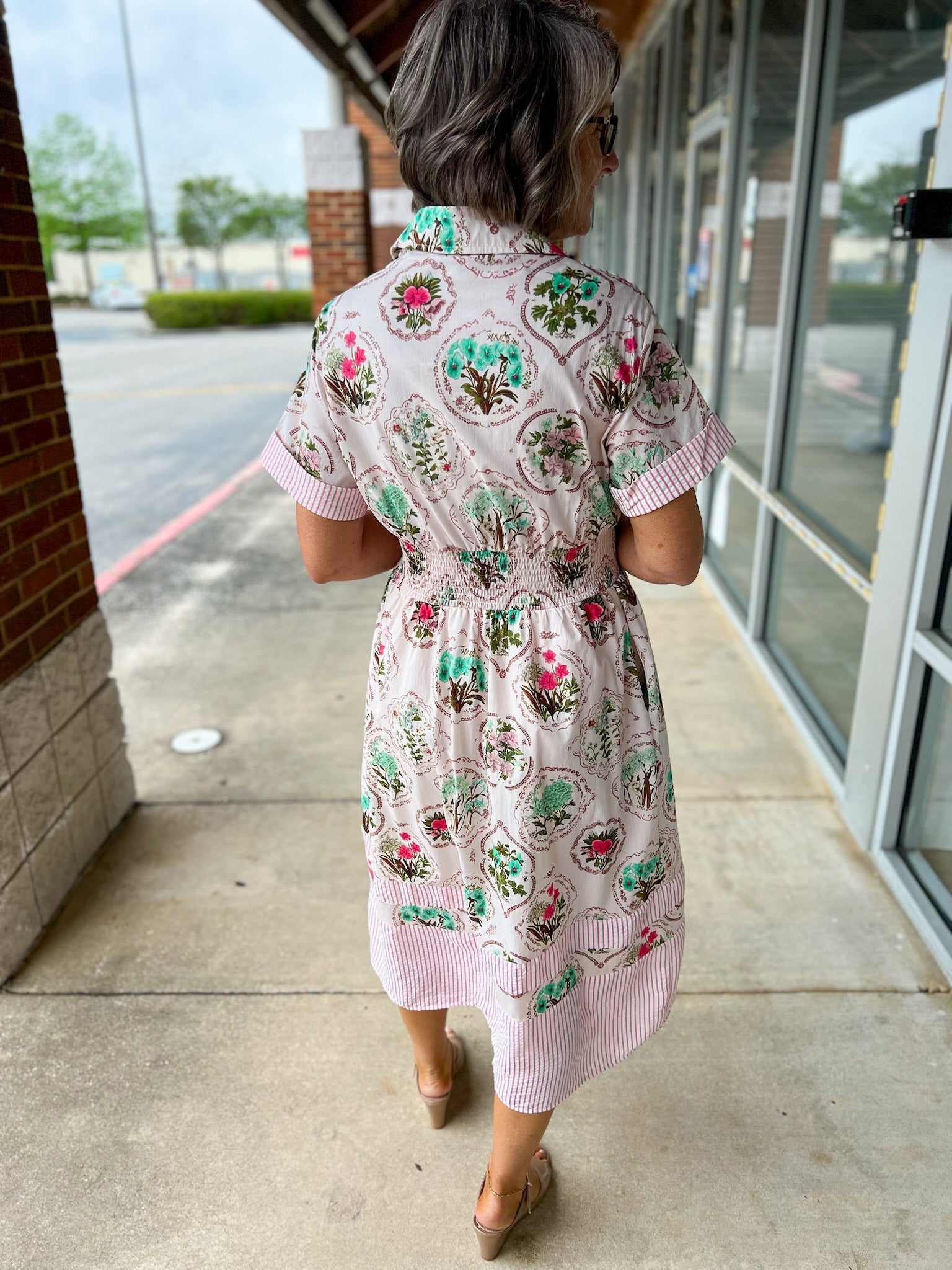 Rose Pink Shirt Midi Dress for Women — Smocked Waist and Pockets - gallery