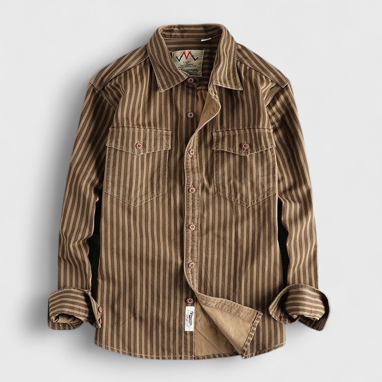 Retro Striped Cotton Long Sleeve Shirt for Men
