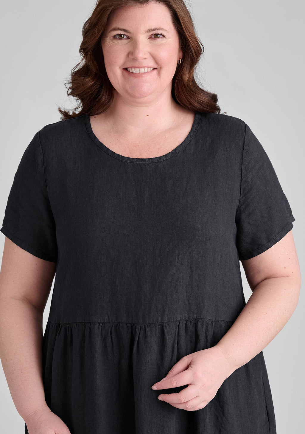 Ruthie Two-Tier Short Sleeve Linen Dress for Women - gallery