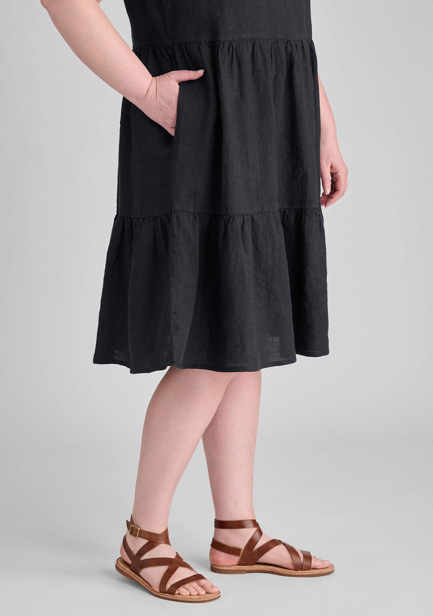 Ruthie Two-Tier Short Sleeve Linen Dress for Women - gallery