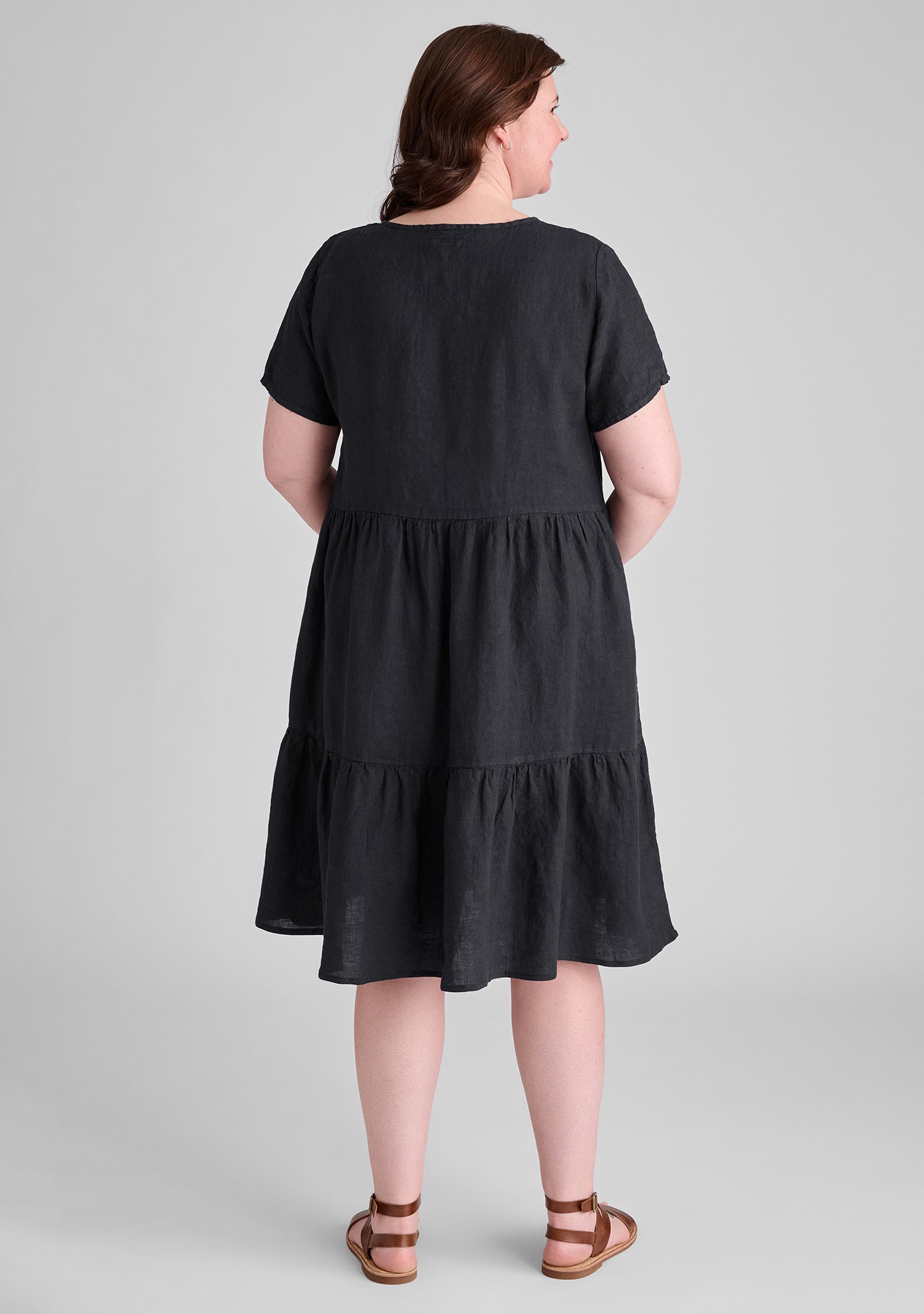 Ruthie Two-Tier Short Sleeve Linen Dress for Women - gallery