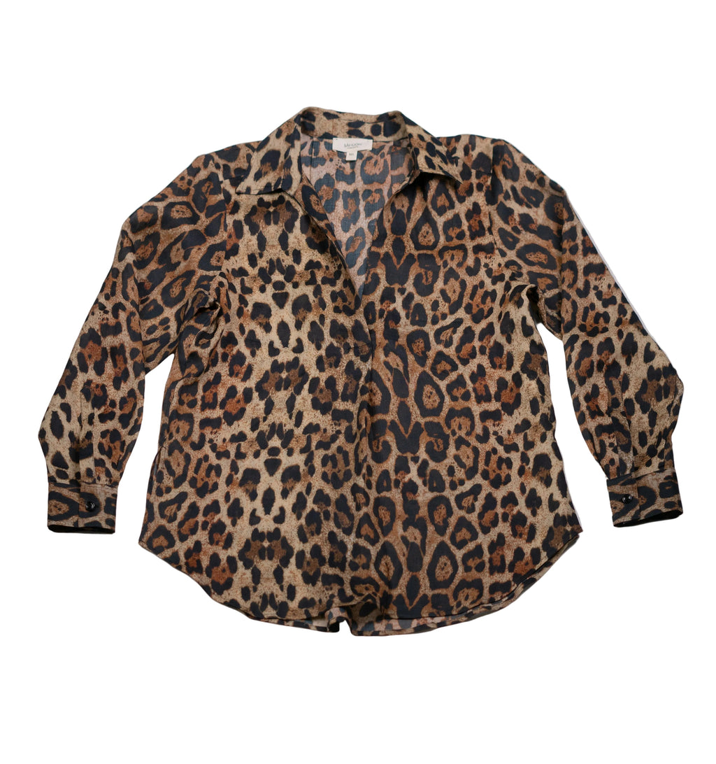 Pleated V-Neck Long Sleeve Linen Organza Shirt for Women - gallery