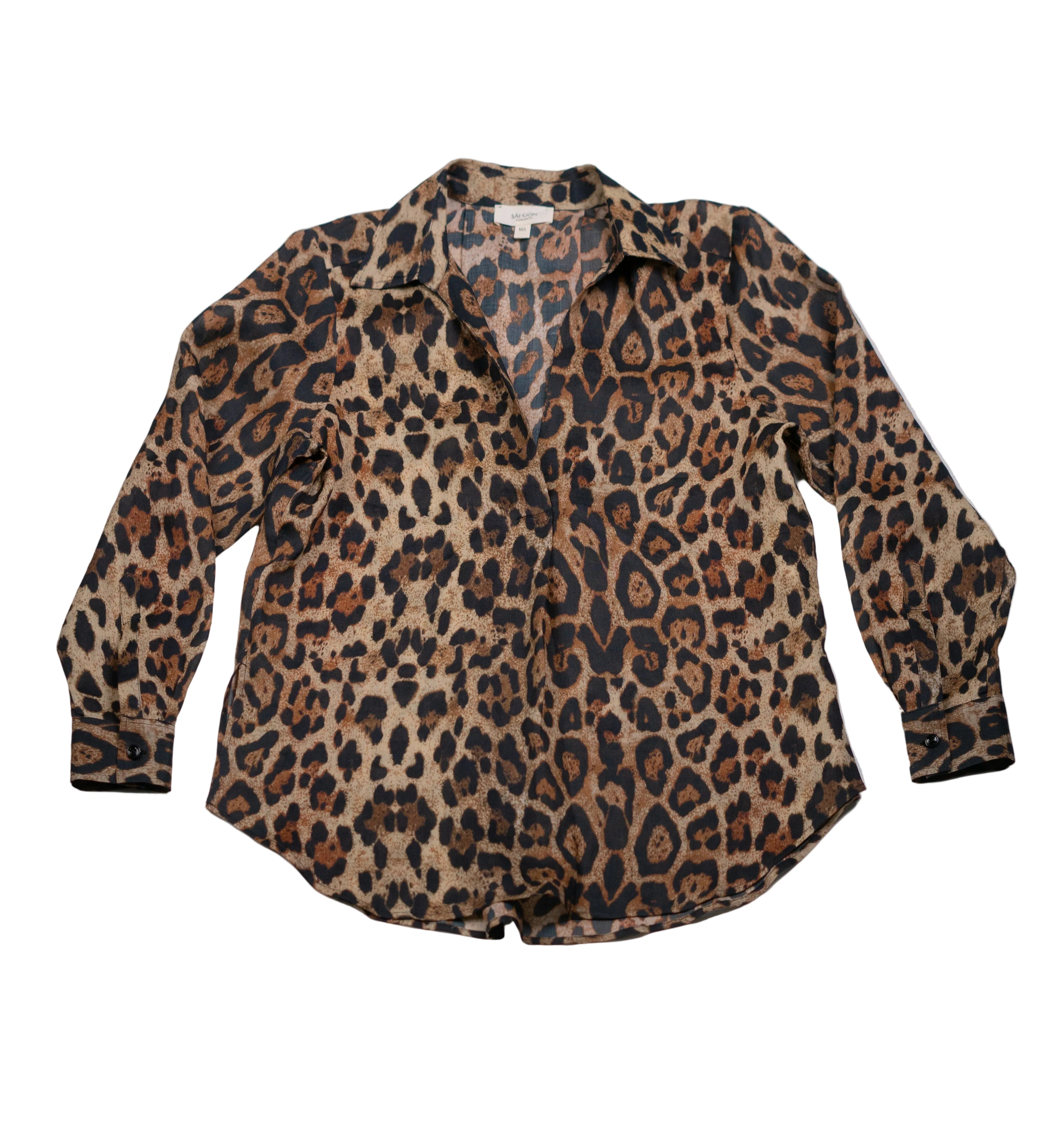 Pleated V-Neck Long Sleeve Linen Organza Shirt for Women - gallery