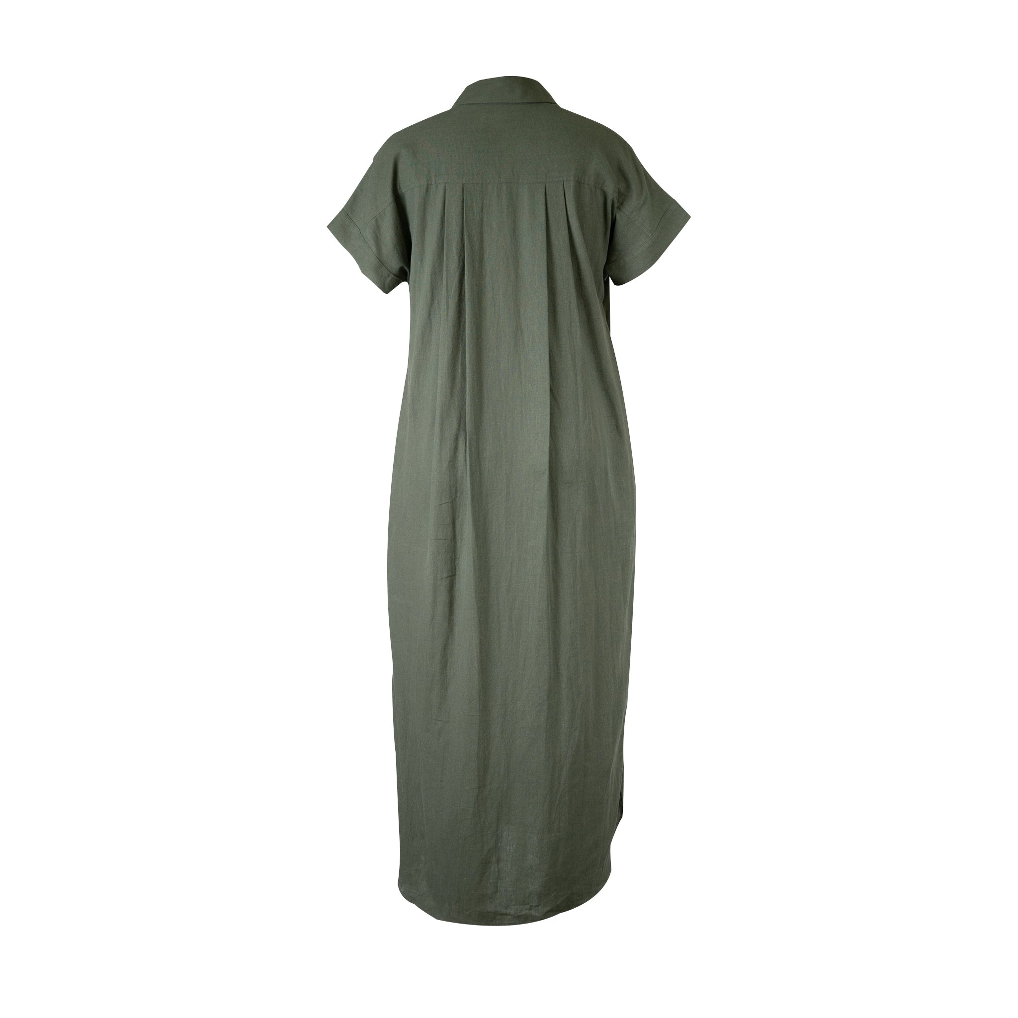 Army Green Linen-Cotton Maxi Shirt Dress for Women - gallery