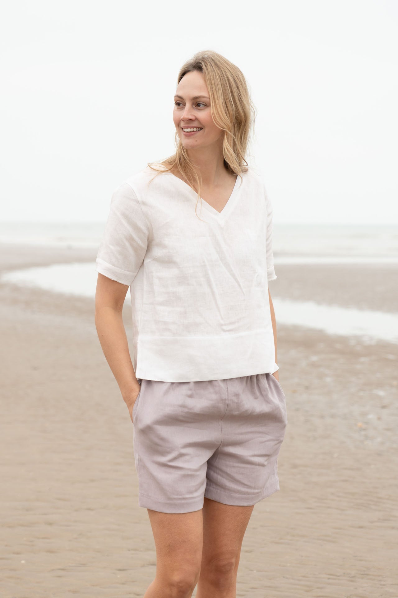 Sallie Linen Top | V-Neck Top — gallery