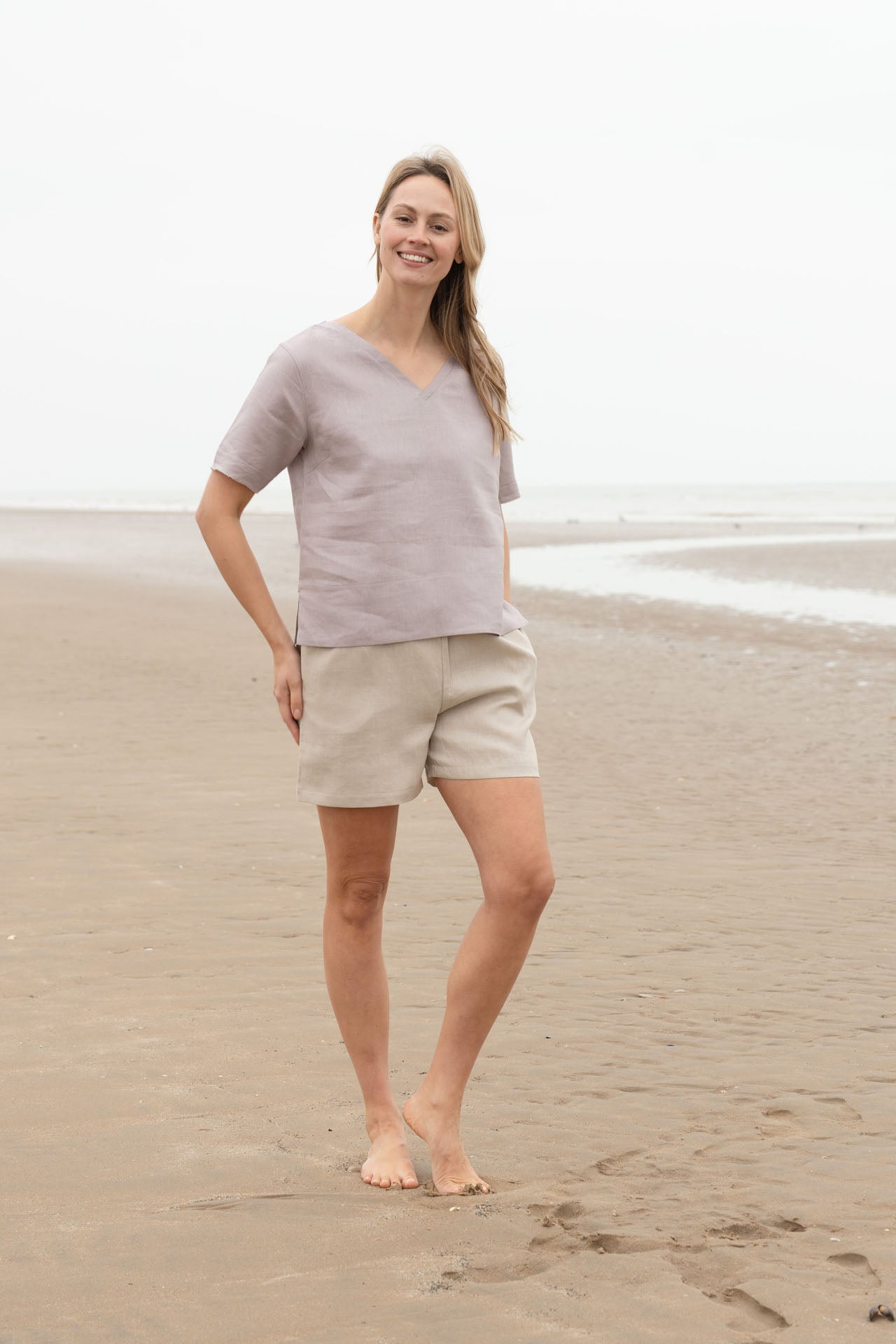 Sallie Linen Top | V-Neck Top — gallery