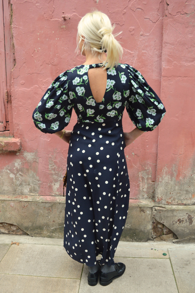 Dahlia Navy Polka & Powder Blue Floral Dress - gallery