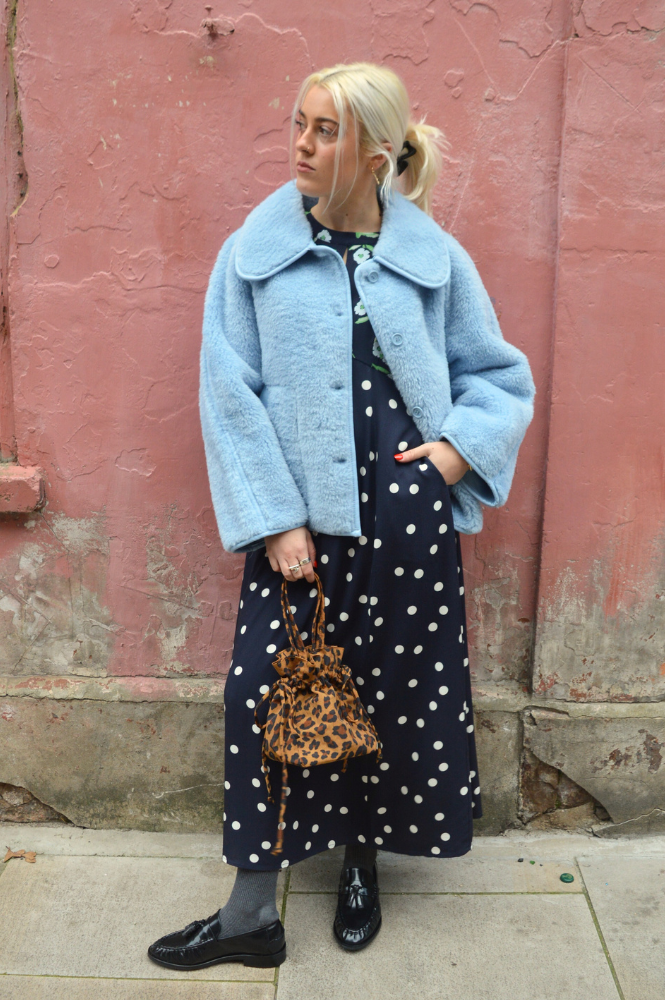Dahlia Navy Polka & Powder Blue Floral Dress - gallery