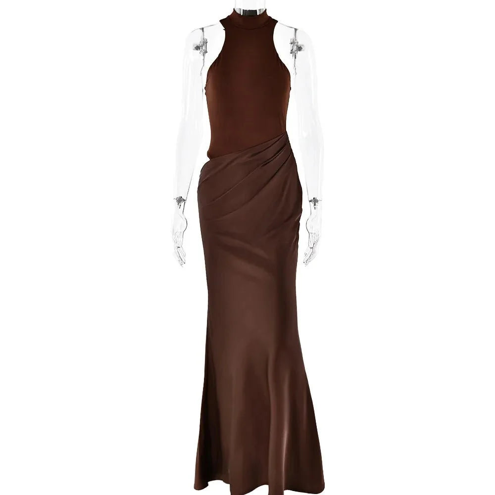 Satin Sexy Hollow Out Maxi Dress for Women - gallery