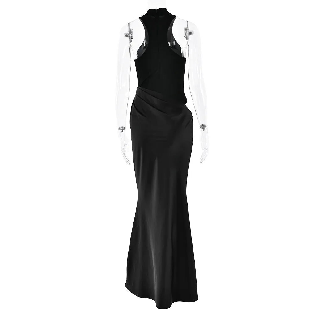 Satin Sexy Hollow Out Maxi Dress for Women - gallery