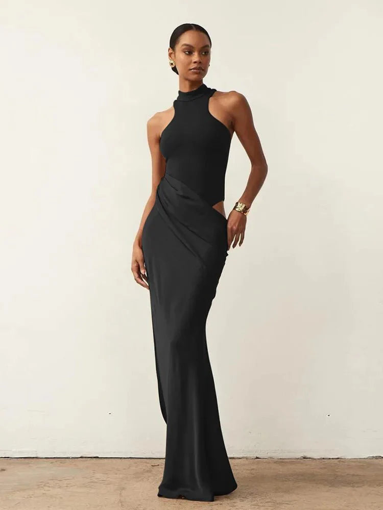 Satin Sexy Hollow Out Maxi Dress for Women - gallery
