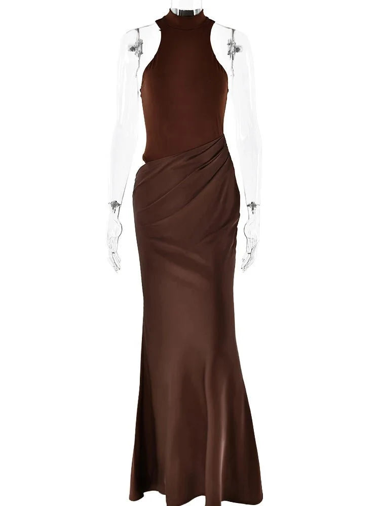 Satin Sexy Hollow Out Maxi Dress for Women - gallery