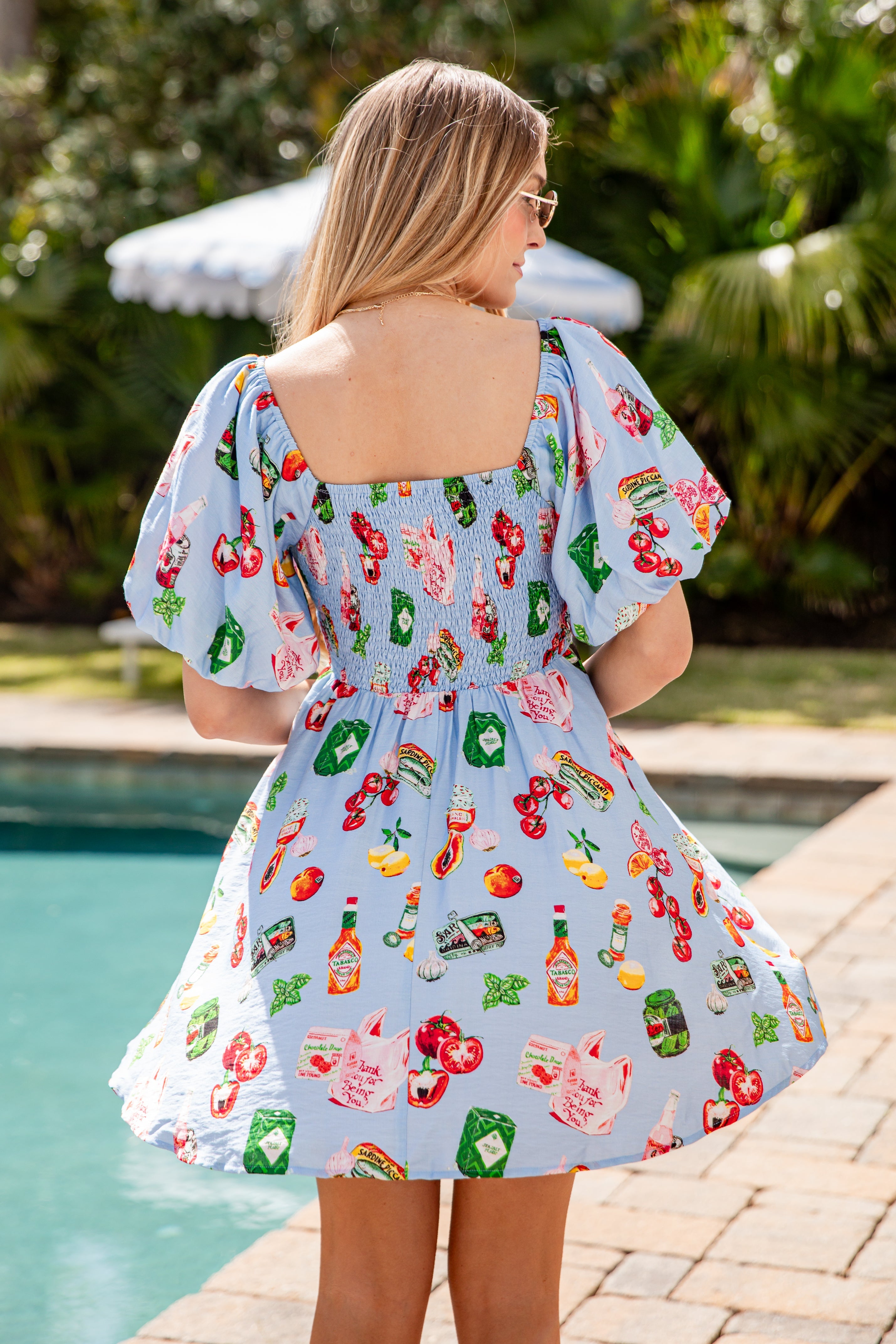 Capri Picnic Print Puff Sleeve Mini Dress for Women - gallery