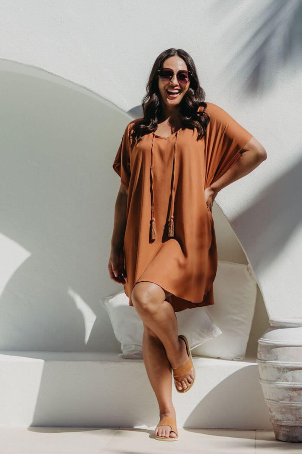 Short Kaftan Dress - Mocha Mousse