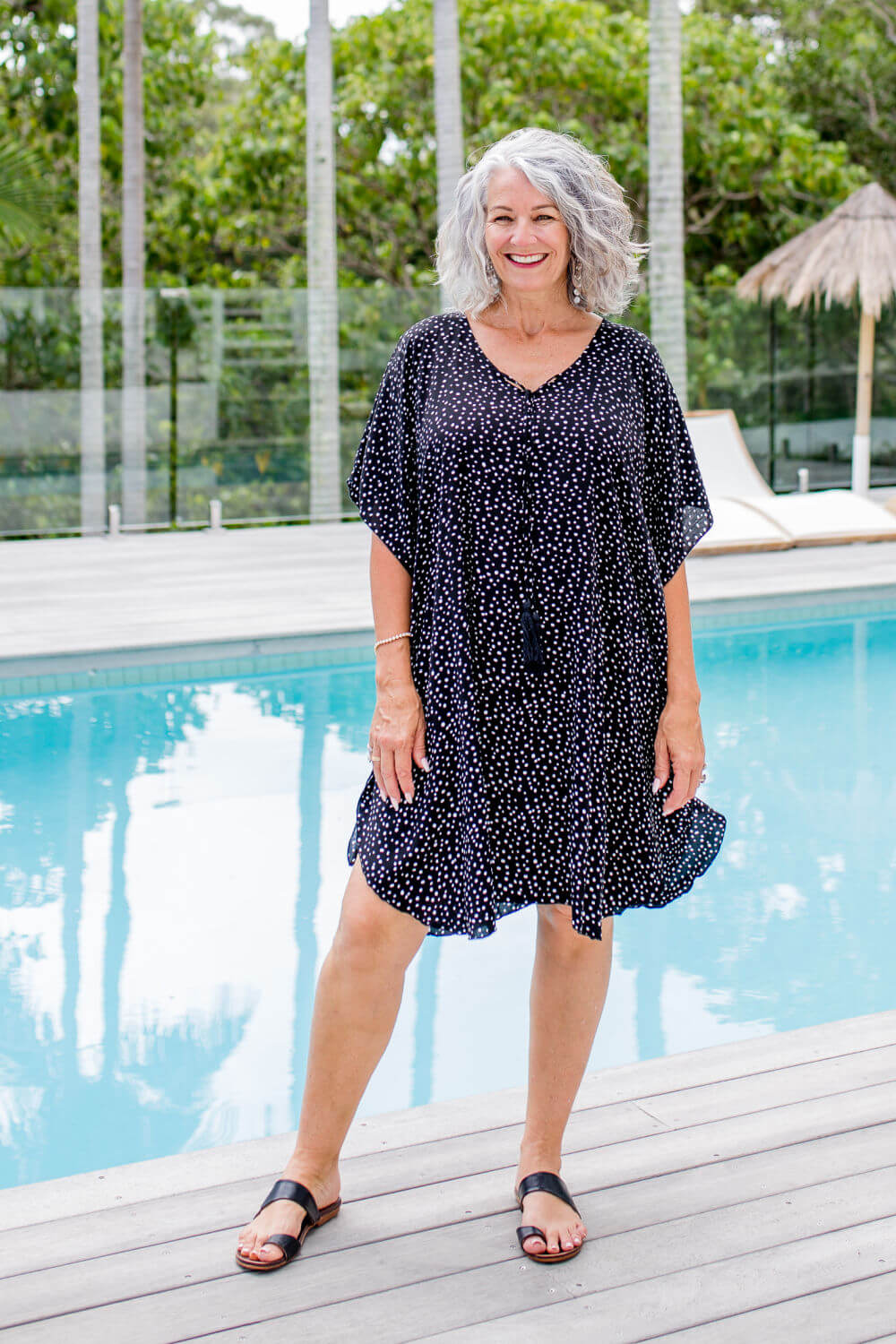 Short Kaftan Dress - Messy Polka Black — gallery