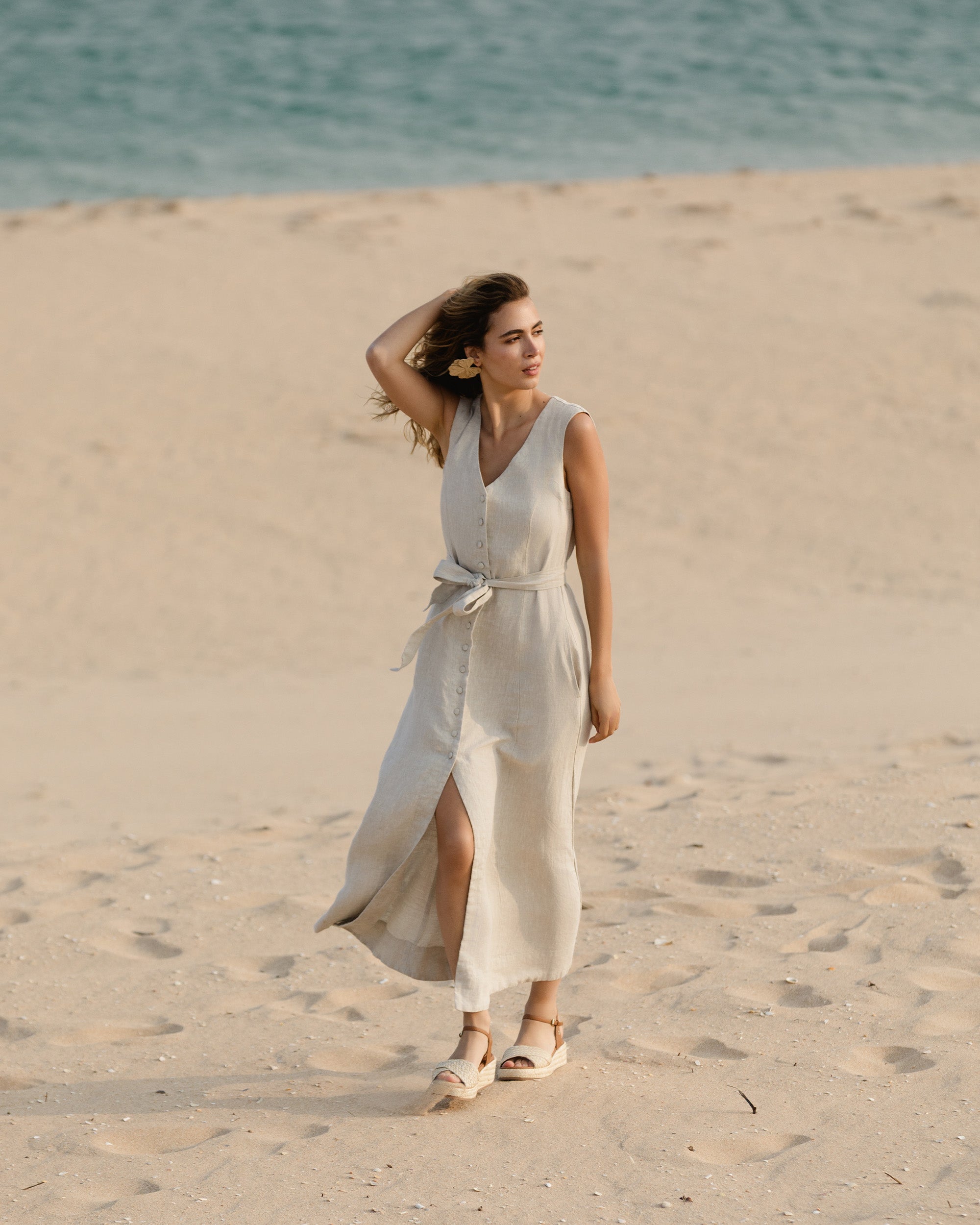 Sleeveless Linen Dress Acadia in Natural Melange - gallery