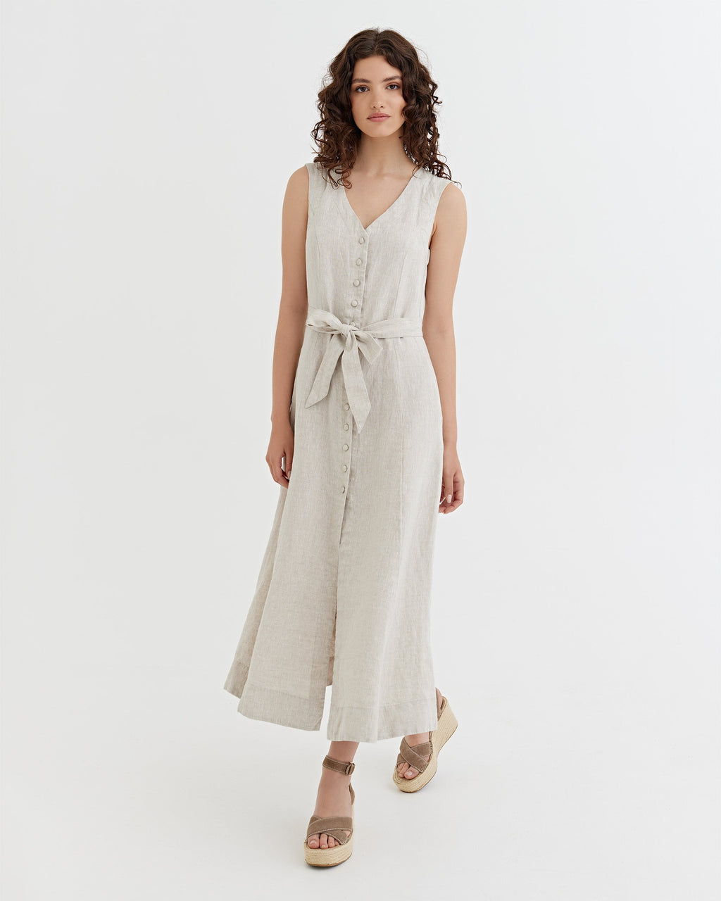 Sleeveless Linen Dress Acadia in Natural Melange - gallery