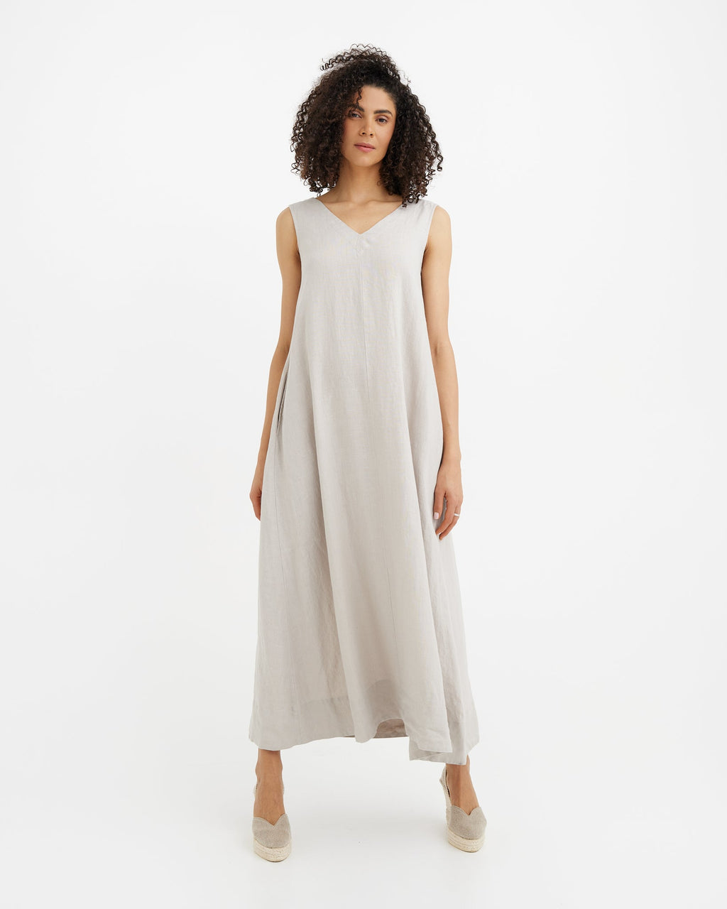 Sleeveless Linen Dress Florence in Natural Flax - gallery