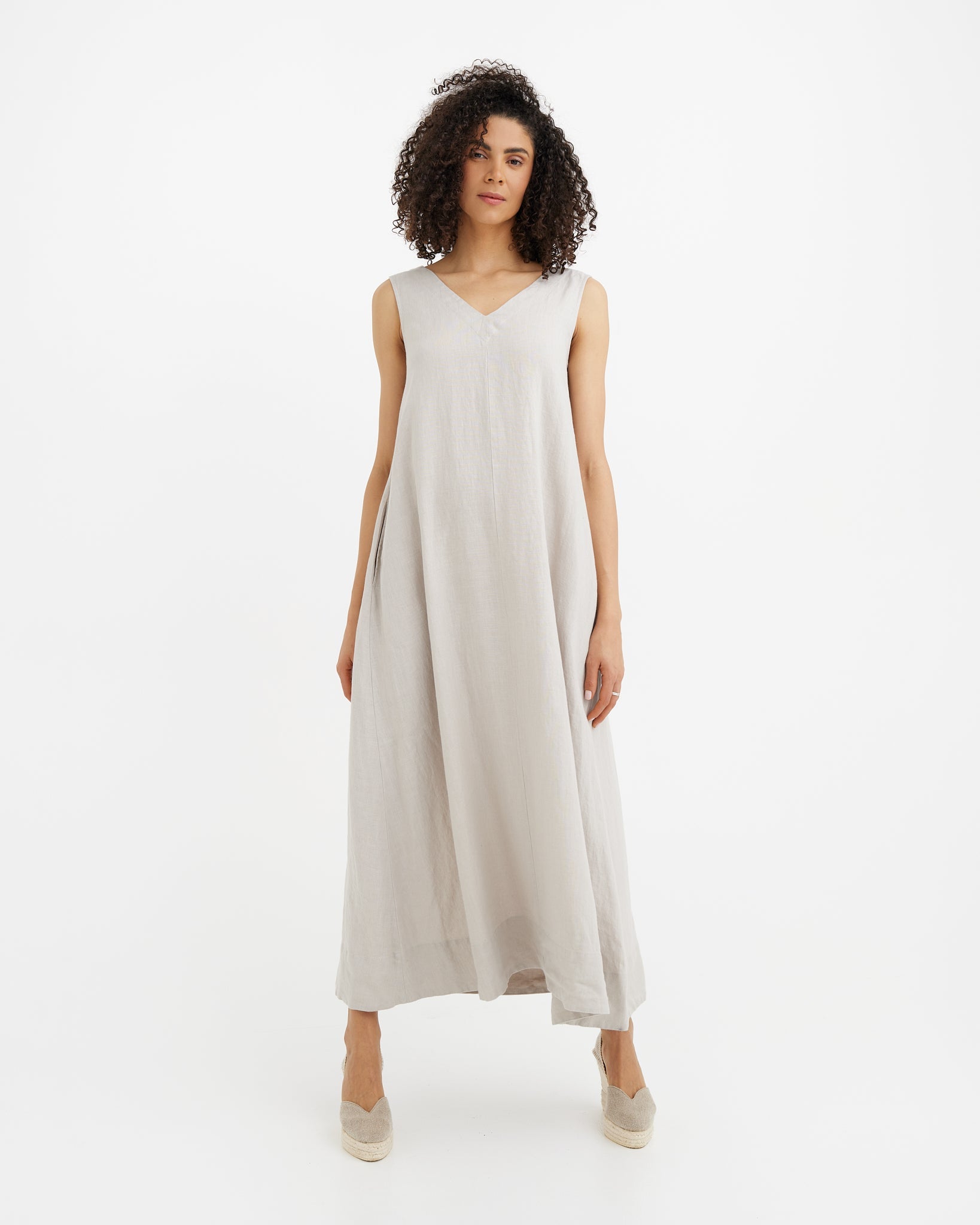 Sleeveless Linen Dress Florence in Natural Flax - gallery