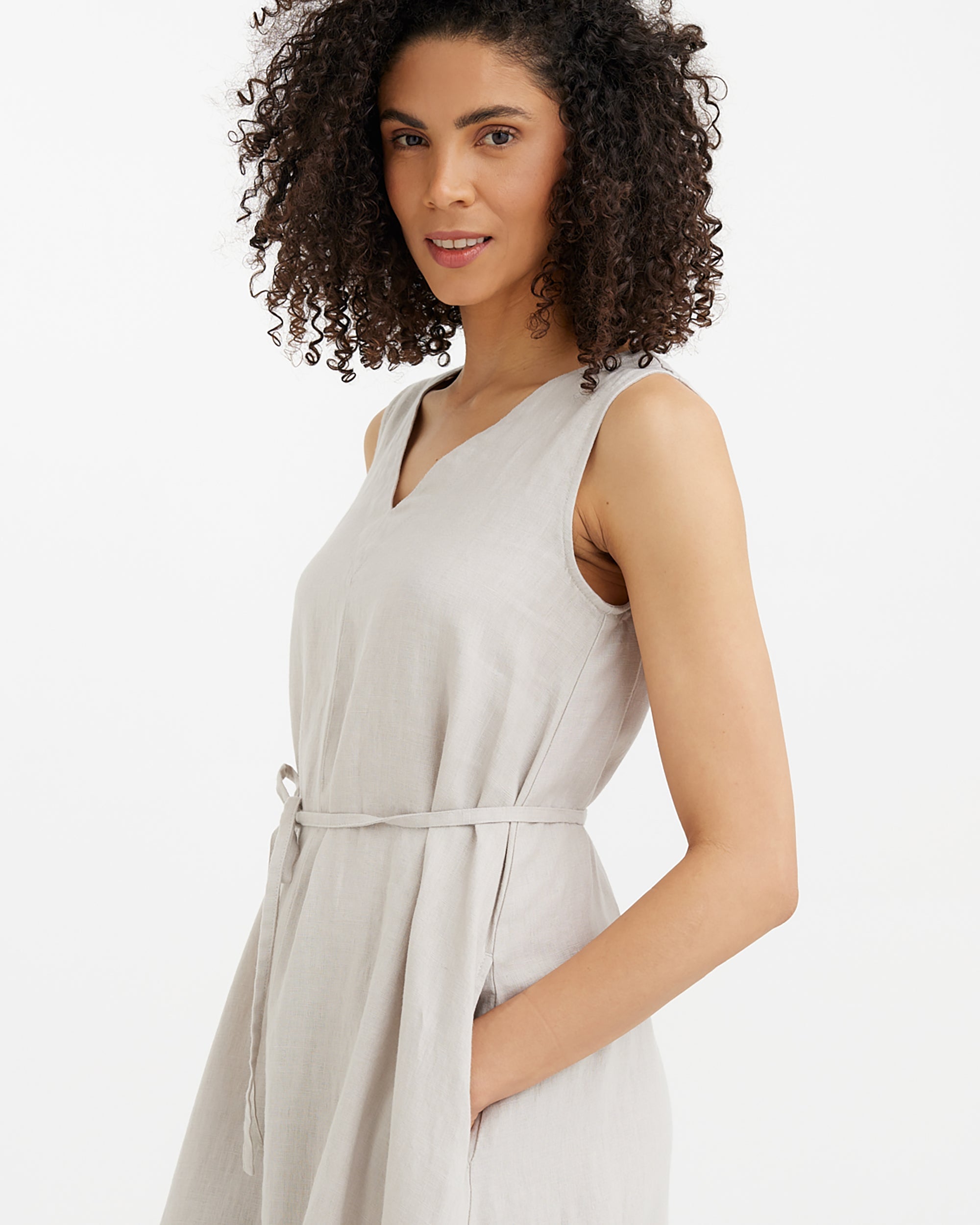 Sleeveless Linen Dress Florence in Natural Flax - gallery