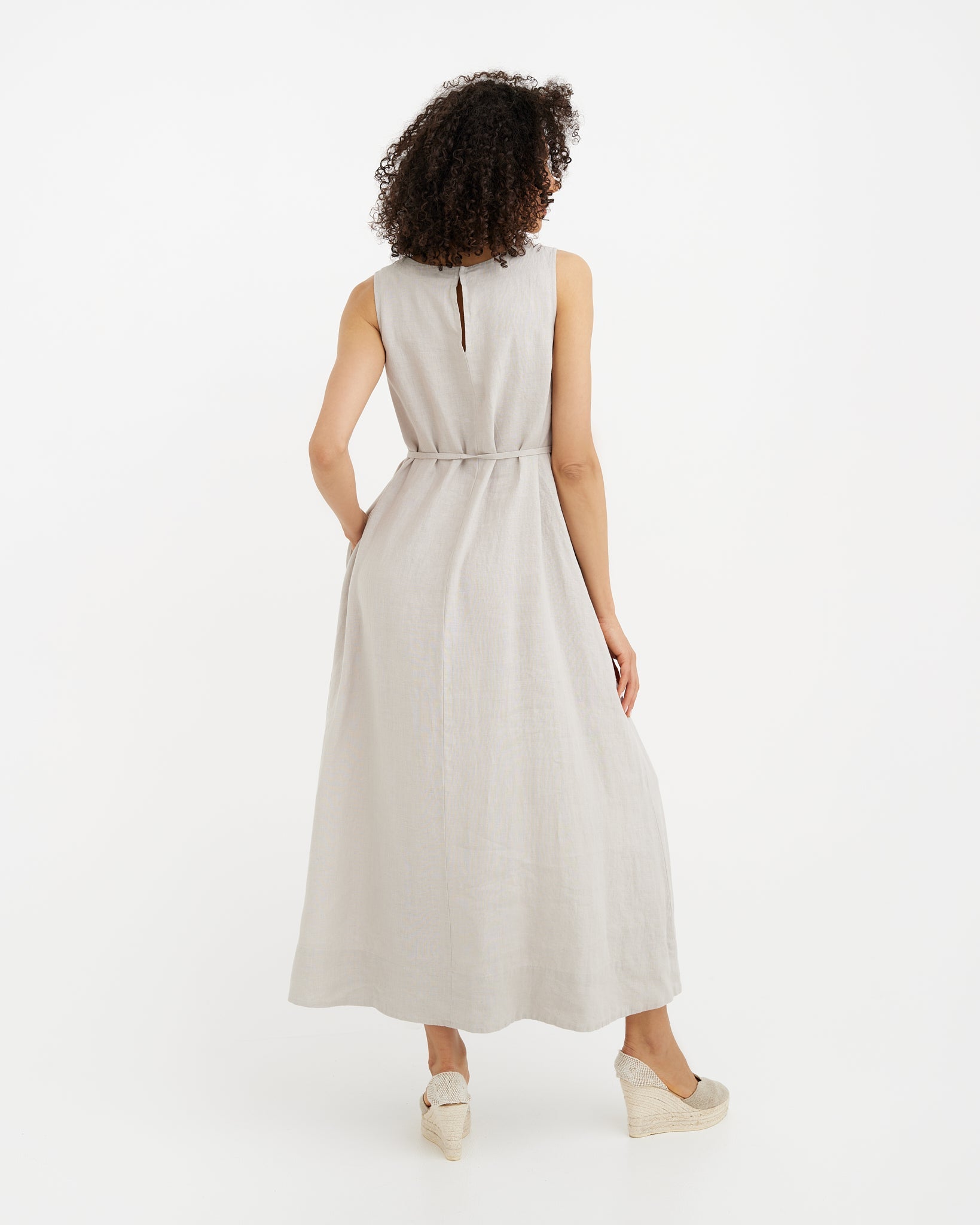 Sleeveless Linen Dress Florence in Natural Flax - gallery