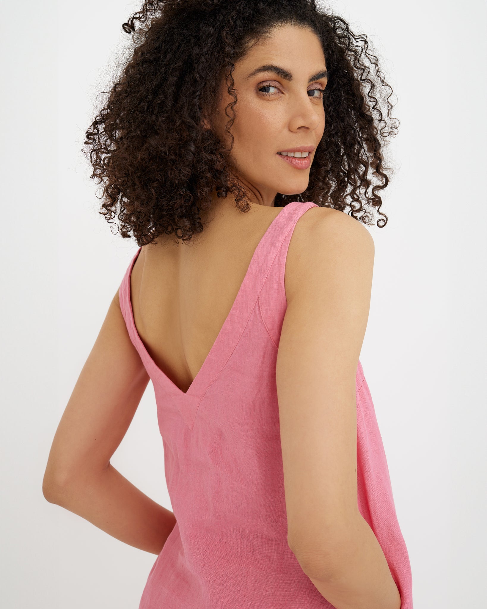 Sleeveless Maxi Linen Dress Bova in Flamingo - gallery