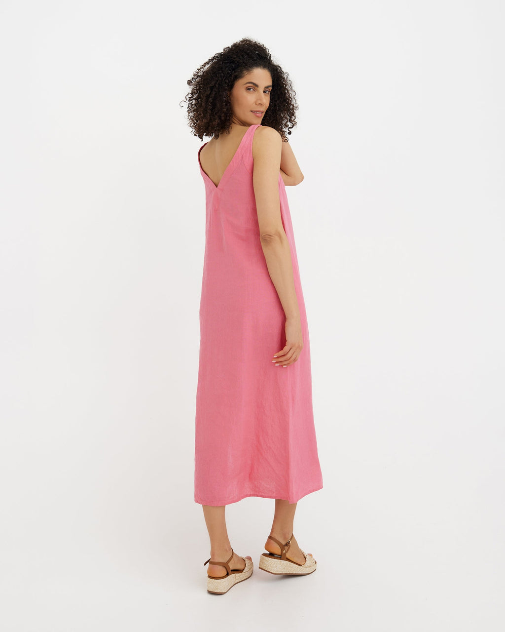 Sleeveless Maxi Linen Dress Bova in Flamingo - gallery