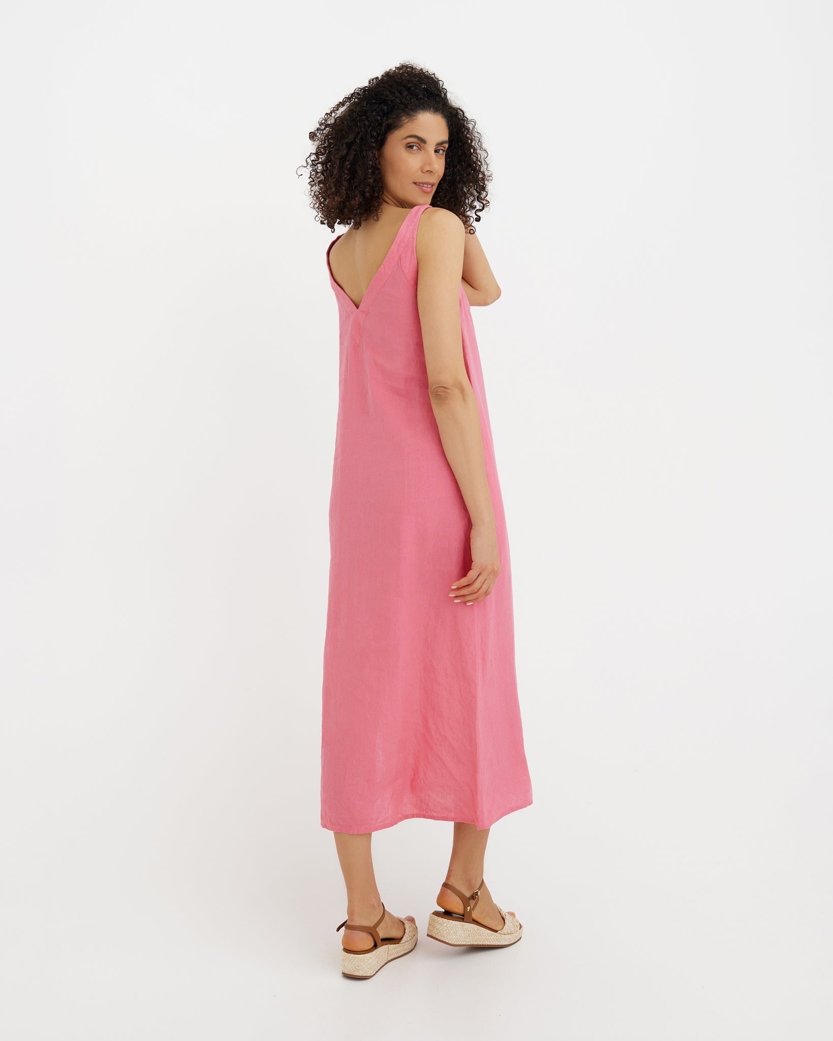 Sleeveless Maxi Linen Dress Bova in Flamingo - gallery