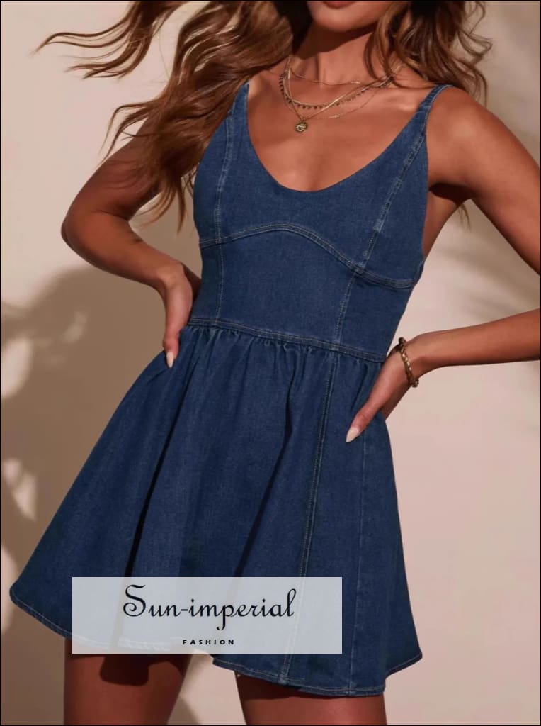 Smocked Back Adjustable Strap Denim Mini Dress for Women