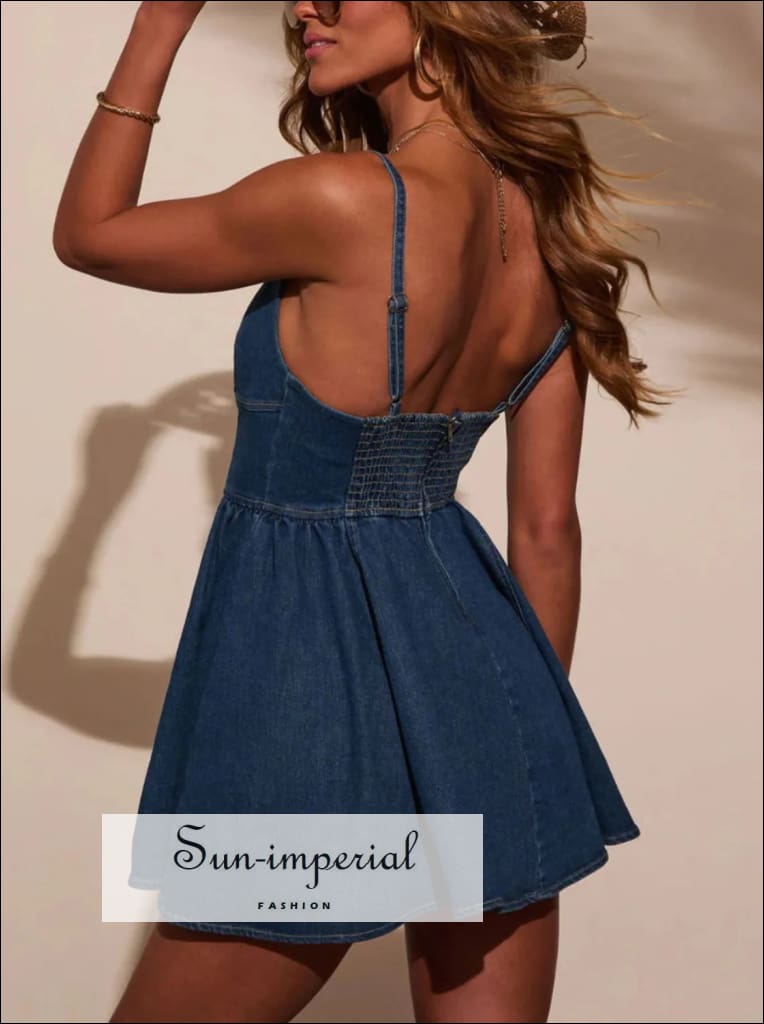 Smocked Back Adjustable Strap Denim Mini Dress for Women - gallery