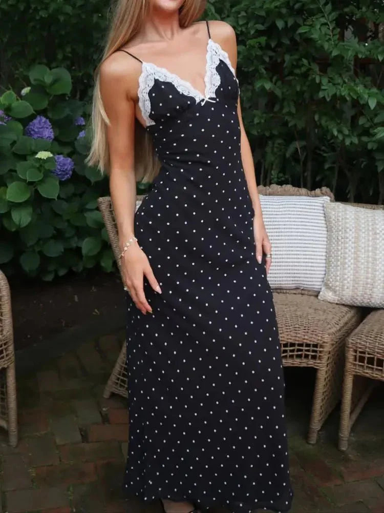 Celeste Lace Trim Polka Dot Dress for Women - gallery